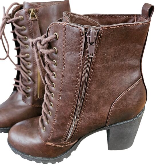 Soda Womens Size 10 Riding Booties Chunky Heel Army Military Boots Dark Brown - Picture 2 of 11